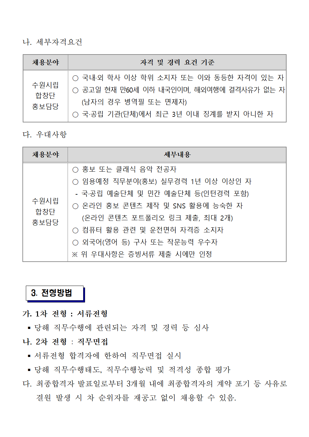 2026년도 수원시립합창단 사무국 연수단원 채용 공고